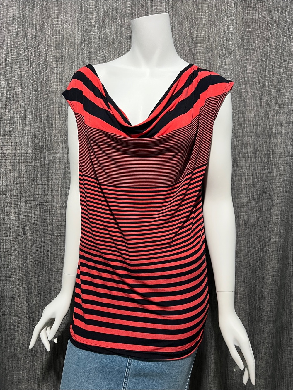 Fenn Wright Manson Coral and Black Striped Cowl Neck Sleeveless Top Large NWOT